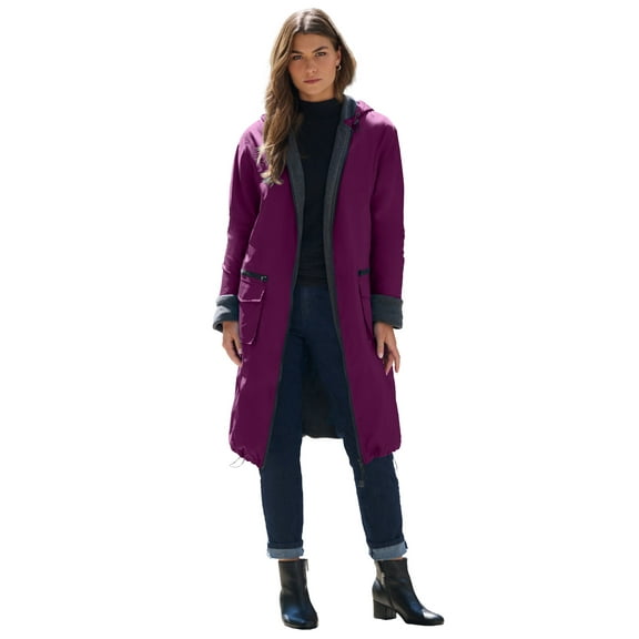 Roaman's Women's Plus Size Knee Length Hooded Nylon Jacket