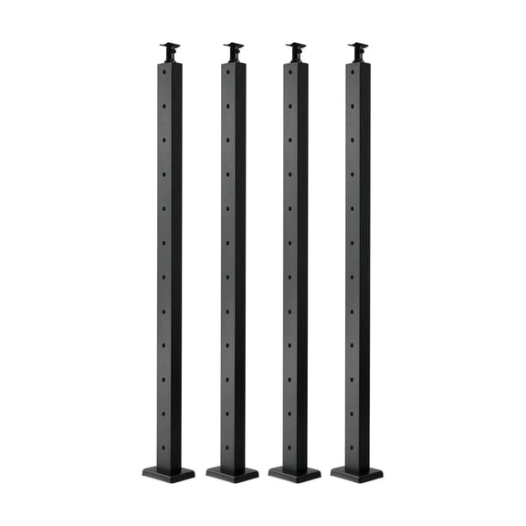 Cable Railing Post 4-Pack, 42" Stainless Steel Deck Railing Posts, Horizontal-Hole, Black Finish, Pre-Drilled, for Decks, Stairs & Balconies