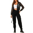thumbnail image 2 of INSPIRAR CHIC Sudadera con cremallera para mujer 2023 Moda Chaquetas bomber de malla transparente M Negro, 2 of 6
