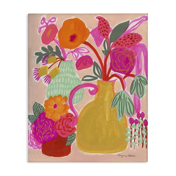 Stupell Industries Bright Pink & Yellow Bouquet Floral Painting Wrapped Canvas Canvas Art Print Wall Art, 16 x 20