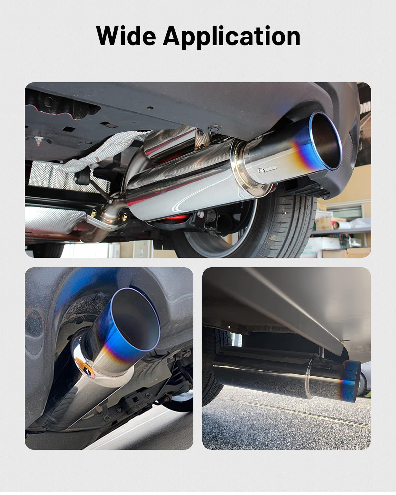 High Performance N1 Universal Exhaust Muffler - 2" Inlet, 3" Outlet, Straight Blue Burnt Tip, Moderate Sound for All Cars
