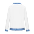 thumbnail image 5 of LangJing Waffle Denim Patchwork Long Sleeve Shirts for Women 2026 Dressy Casual Color Block Spring Tops Loose Collar Work Blouses White,XL, 5 of 6
