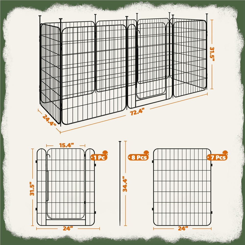 Yaheetech 8 Panels Foldable Metal Dog Playpen Puppy Fence with Door, 31.5″ H, Black