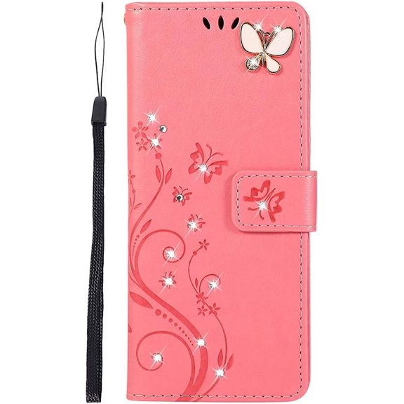 Compatible with Samsung Galaxy S22 Ultra Case Glitter with Card Holder Flip Wallet Phone Case for Women Crystal Butterfly Shockproof Protective Case for Samsung Galaxy S22 Ultra,Pink GY