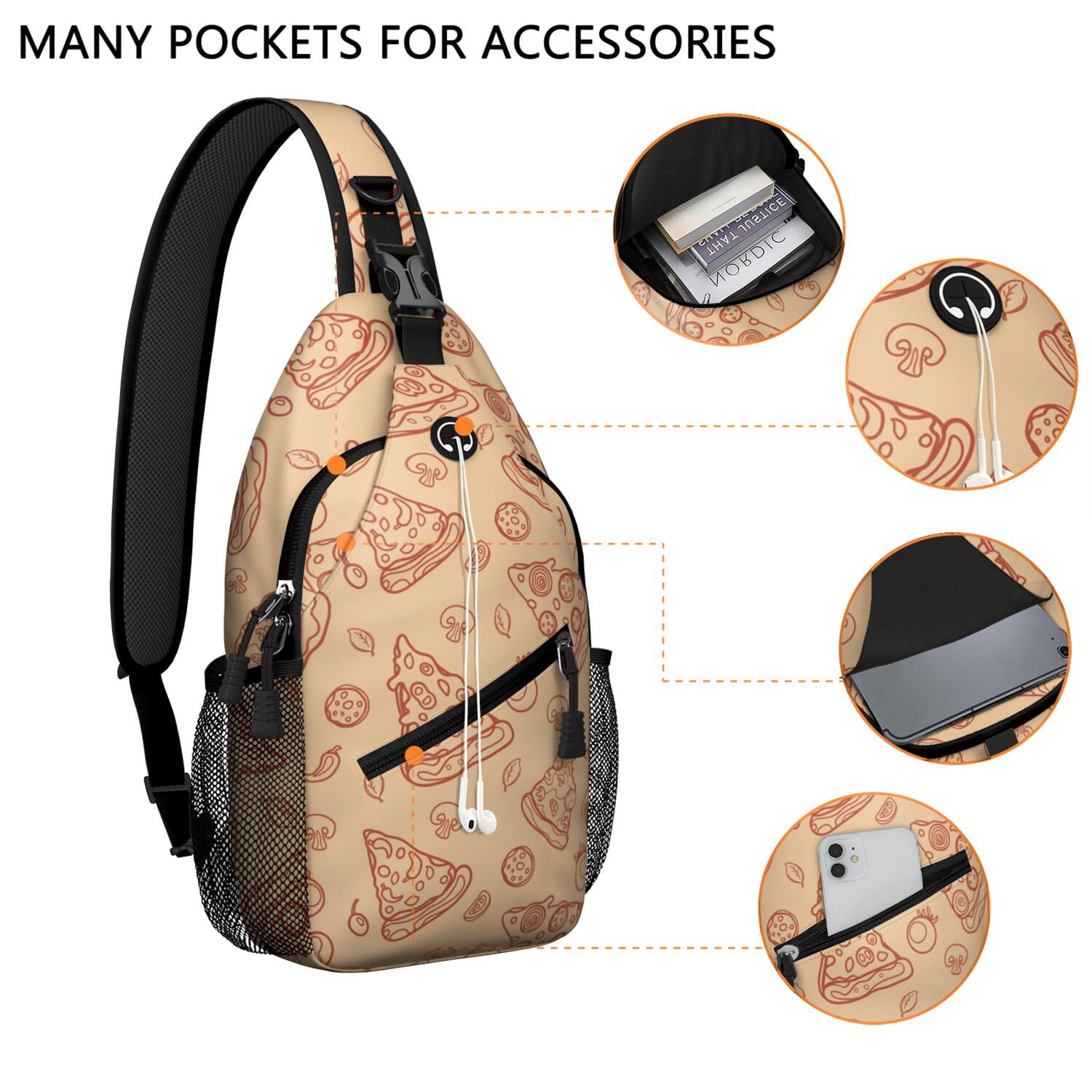 Pizza Party Crossbody Chest Bag - Durable & Comfortable Shoulder Backpack for Outdoor Enthusiasts & Minimalists - Travel-Ready Food-Themed Design