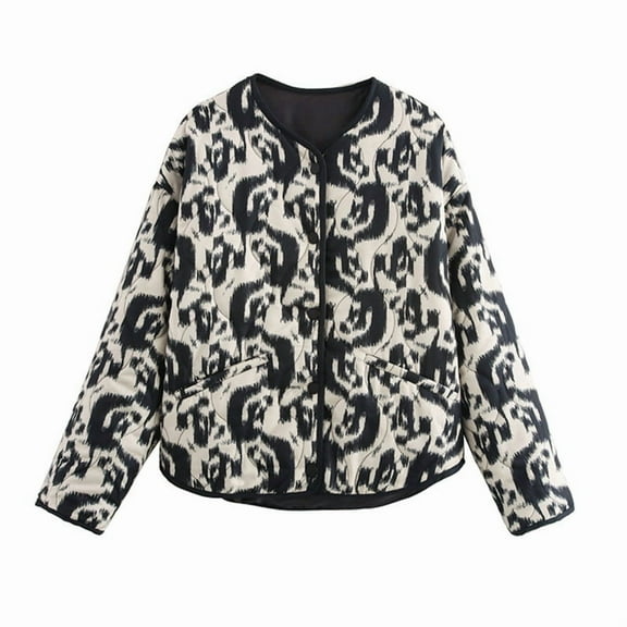 Women'S Oversized Print Quilted Puffer Jacket Casual Padded Coat White S