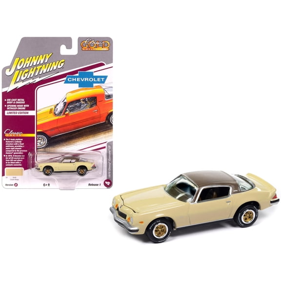 1975 Chevrolet Camaro LT Cream Beige with Brown Top "Classic Gold Collection"  1/64 Diecast Model Cars by Johnny Lightning