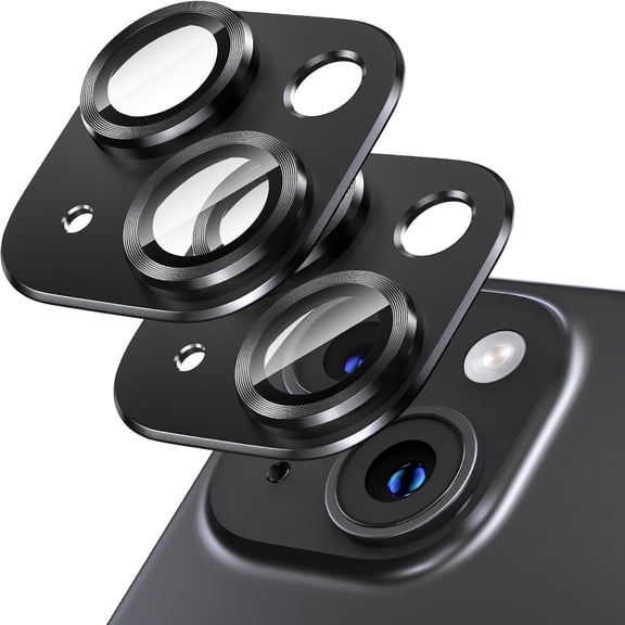 [2 Pack] Camera Lens Protector for iPhone 13/13 Mini,9H Tempered Glass,Aviation Aluminum Plate Cover,Night Circle,No Bubble,HD Clarity,Case Friendly,Easy Installation-Black
