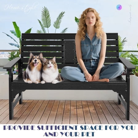 NOICOI Heavy-Duty Outdoor Garden Bench - Weatherproof HPDE,Design for Patio, Lawn-BLACK