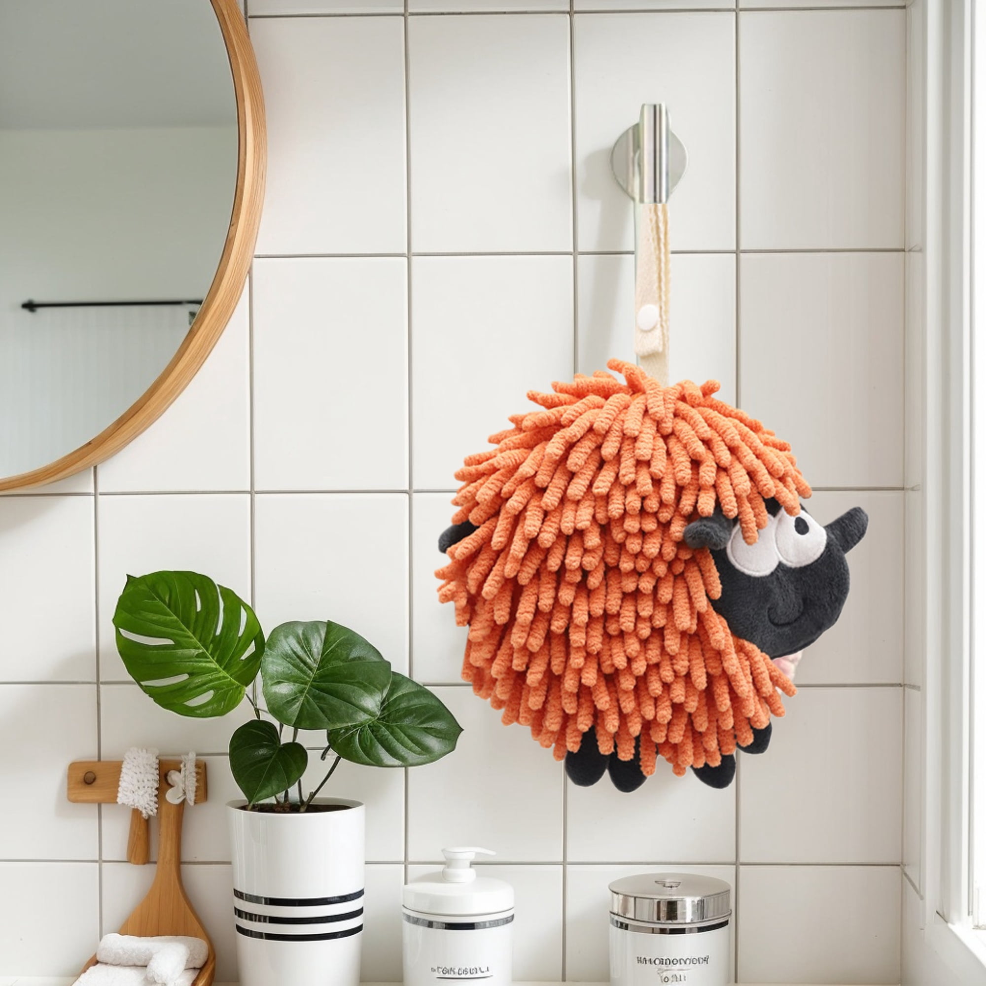 NOMADIC NOOK Chenille Hand Towels with Hanging Loop, 2 Pack Funny Bathroom Hand Towel in Sheep Shape, Absorbent Fast Drying Towels Grey/Blue 7" x 7"