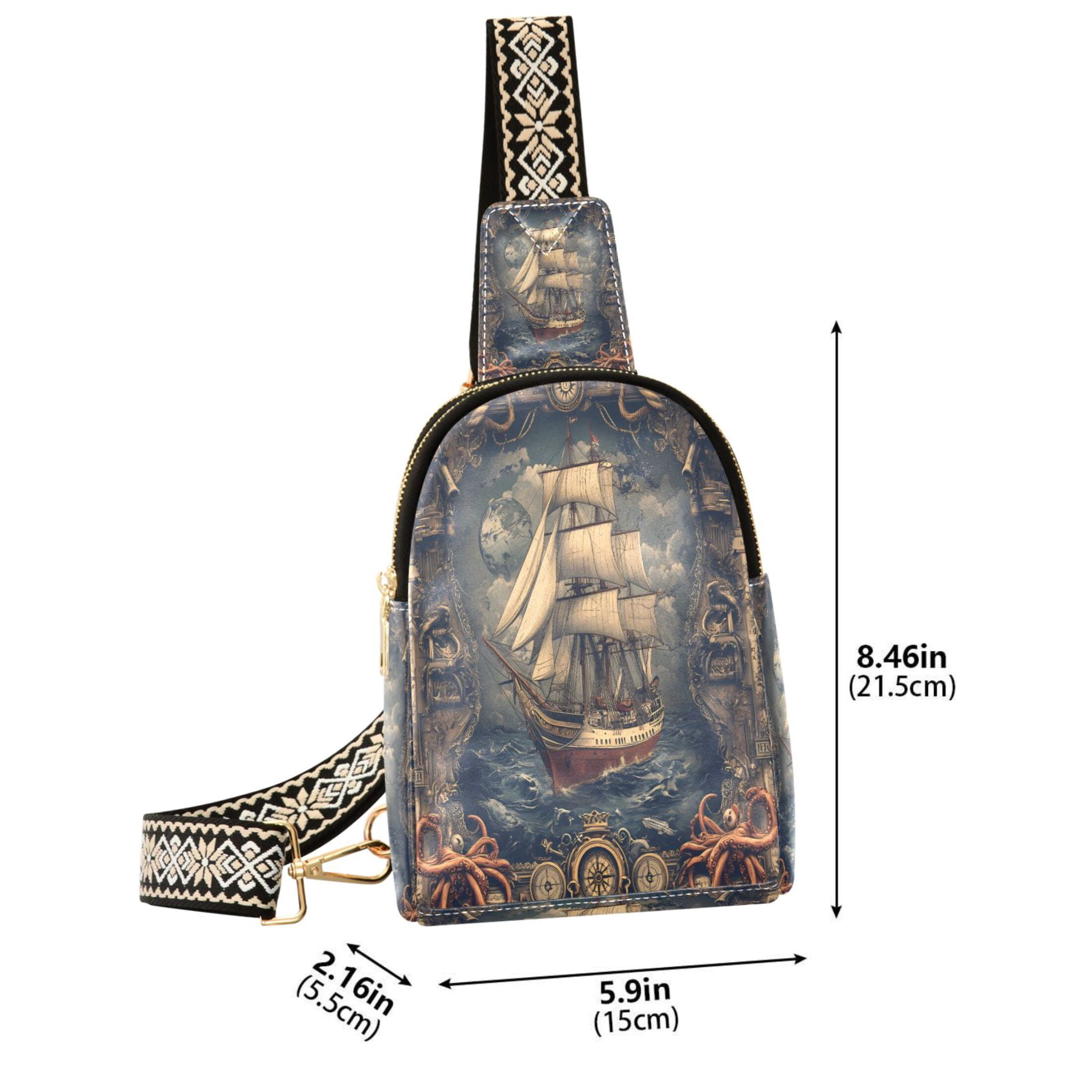 ALAZA Vintage Sailboat Sling Bag for Women Men Waterproof Crossbody Chest Bags