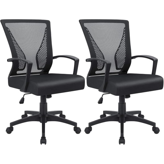 2 Pack Mid Back Mesh Office Chairs, Adjustable Swivel Rolling Desk Chair with Lumbar Support