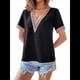 thumbnail image 2 of Blusas de Verano de Corta para Mujer con Encaje y Cuello en V, Elegantes e Informales, Color Negro, Talla L, 2 of 7