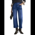 thumbnail image 2 of Pantalones Vaqueros de Cintura Alta, Acampanados y de Pierna para Mujer, Modernos, Elásticos, Holgados y con Bolsillos de Azul Oscuro S, 2 of 9
