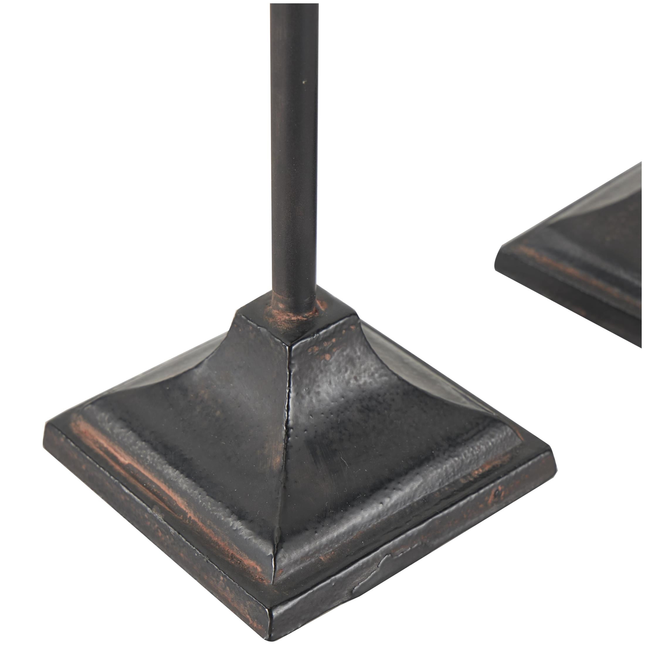 DecMode 2 Candle Black Metal Slim Weathered Candle Holder with Square Tapered Bases, Set of 2