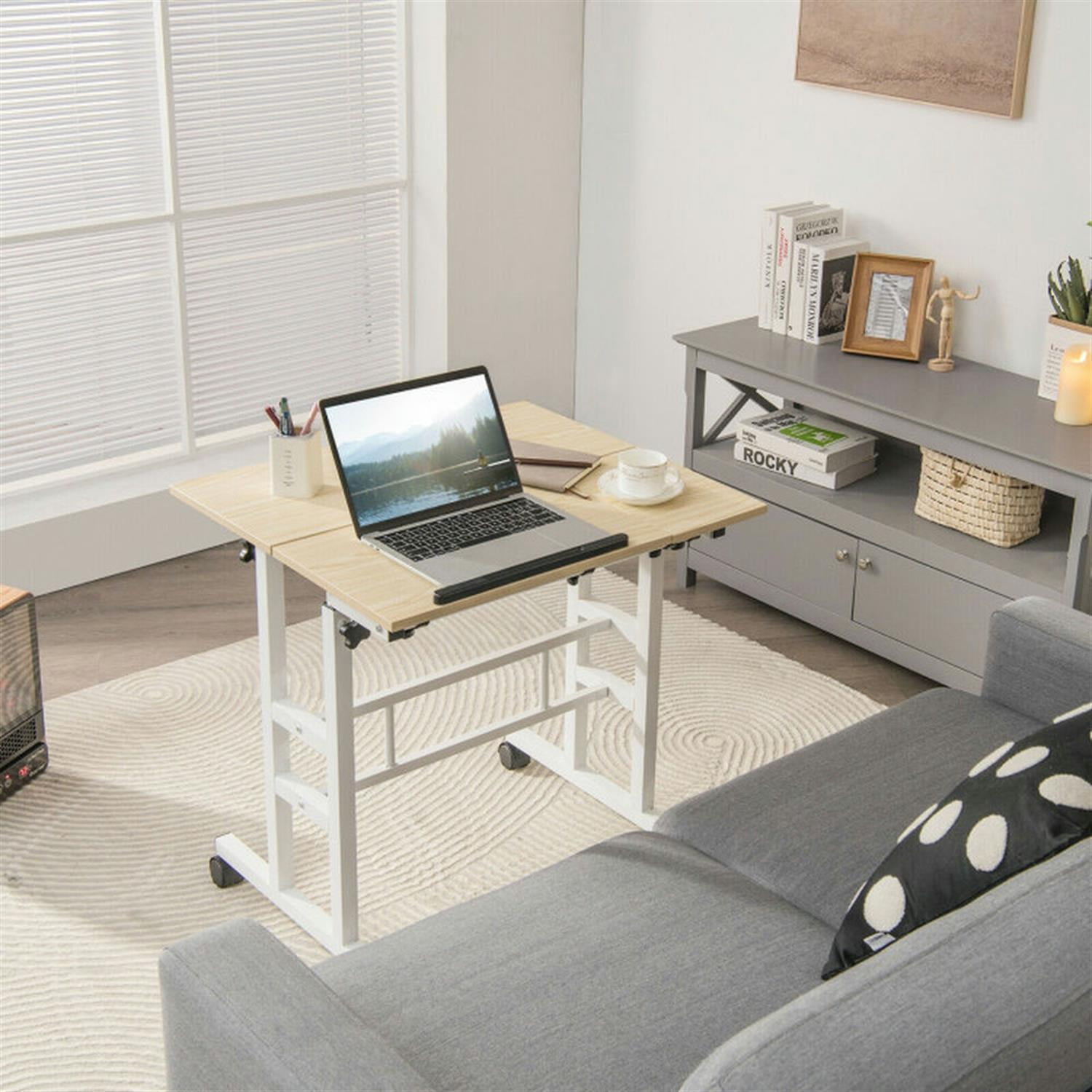 Demi Bonn Mobile Stand up Computer Desk with 2 Tilting Desktops, Laptop Workstation for Laptops, Books, Tablets, and Art, Beige