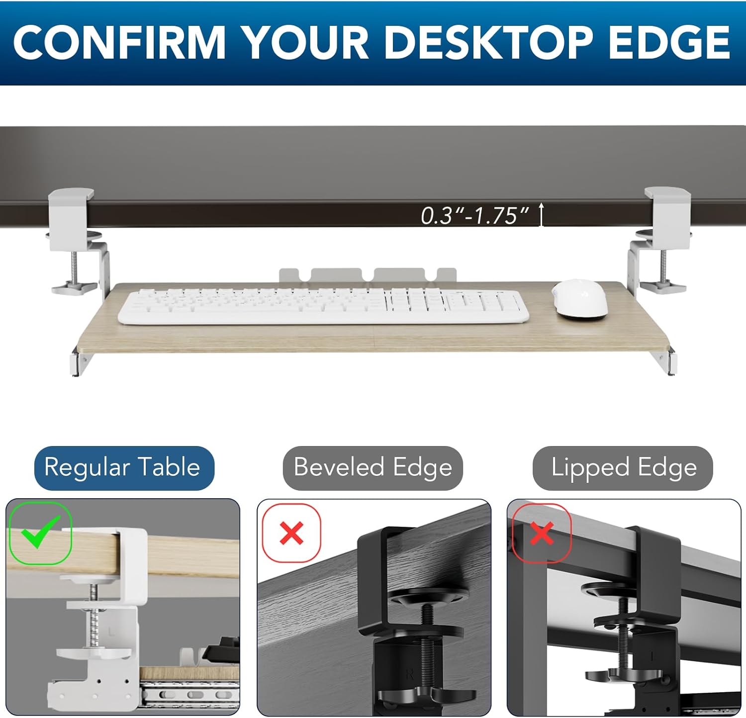 Under Desk Pull Out Keyboard Tray with Sturdy C Clamp Mount System, 27.3 x 11 Inch Slide-Out Platform Computer Drawer for Typing