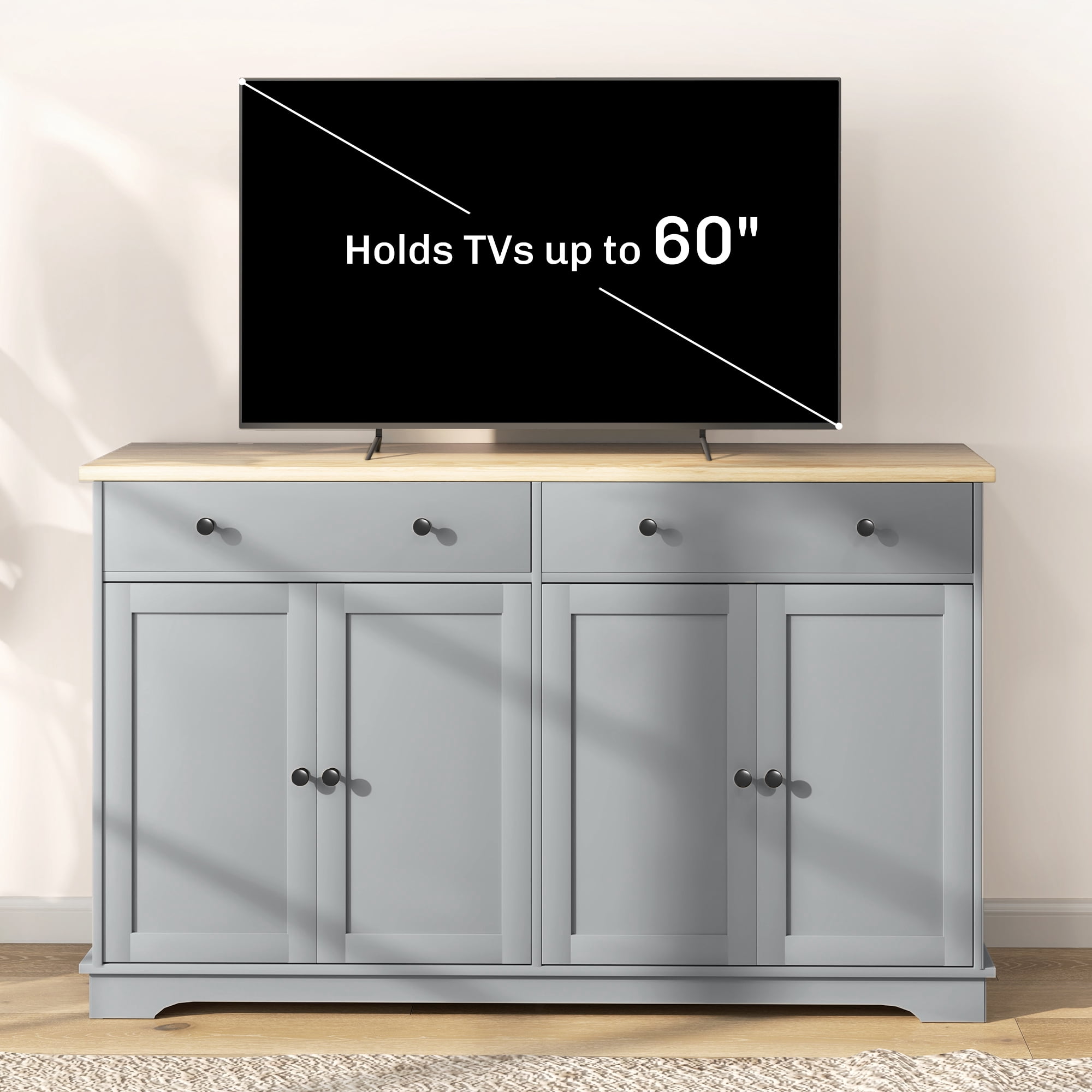 HOQBN Modern Sideboard, Buffet Cabinet with Storage Drawers, Adjustable Shelves for Living Room, Dining Room, Entryway, Gray