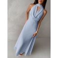 thumbnail image 4 of Baby Blue Flowy Draped Cowl Neck A-Line Backless Long Dress For Women, 4 of 6