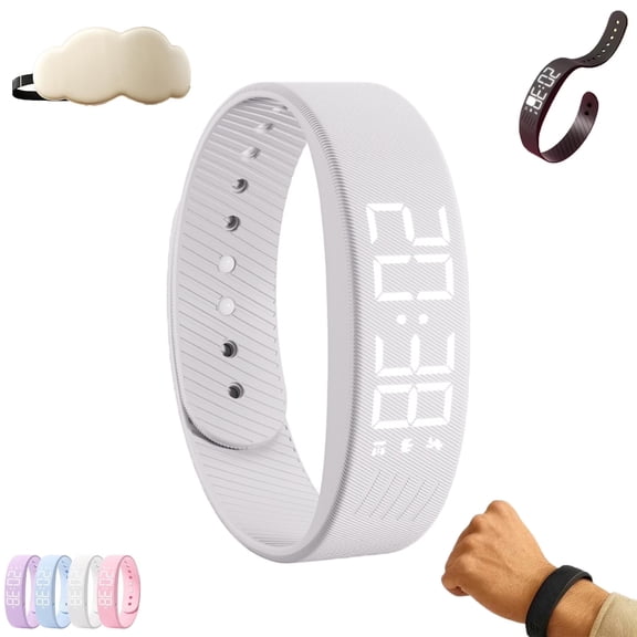 Vibrating Alarm Wristband, Waterproof Vibrating Wristband with 2 Clocks, Light-Up Display Rise Alarm Band for Sports Timekeeping Sleep, For Sports Enthusiast(White)
