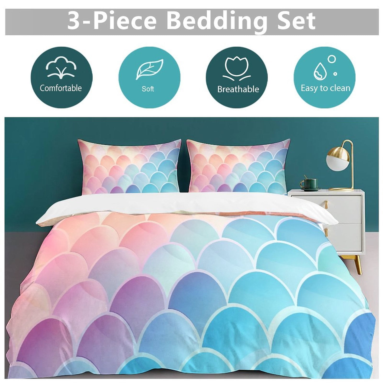 Colorful Mermaid Scales Set Duvet Cover Themed Multicolor Polyester Bedding Set Duvet Cover for Twin Size