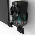 thumbnail image 1 of Soporte de pared con ventilador de refrigeración para Xbox Series X, 3 velocidades y bajo nivel de ruido con tira de luces RGB e interruptor táctil, 3 puertos USB, soporte para mando y auriculares, 1 of 9