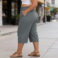 thumbnail image 4 of Yertdoel Capri Pants for Women Plus Size, Elastic Waist Drawstring Pants Loose Comfy Summer Beach Vacation Stylish Casual Capri Pants, L-5XL, 4 of 7