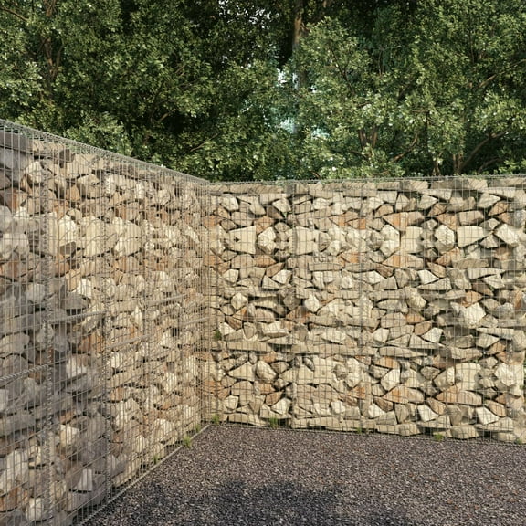 vidaXL Gabion Wall with Cover Galvanised Steel 118.1"x19.7"x78.7", 145090