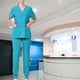 thumbnail image 5 of Conjunto de uniforme médico con parte superior y pantalón lavables, cómodos y con cuello en V, mejorados para belleza. Azul S, 5 of 6