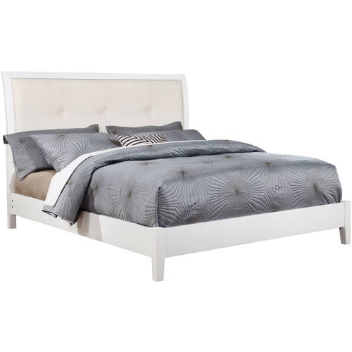 Furniture of America Amaya Padded Faux Leather White Bed, Queen