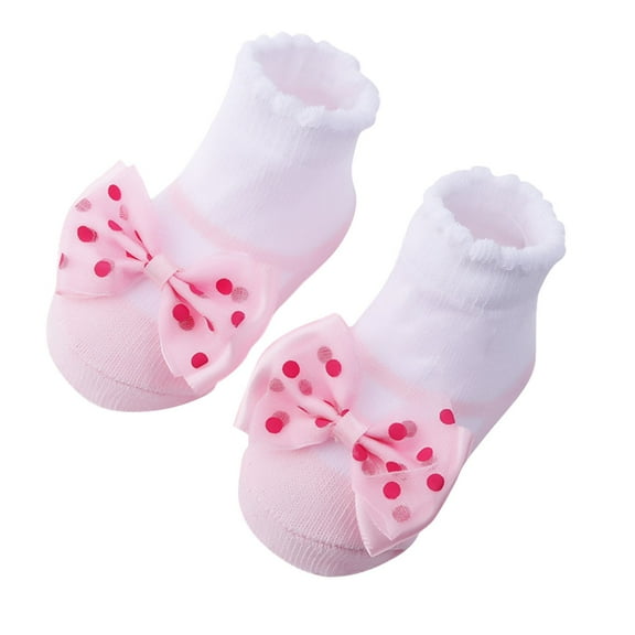Odeerbi Non-Slip Slipper Socks for Baby Infant Boys Girls Cotton Prewalker Sock Walking Shoes Bow Printed Soft Learning Walking Socks