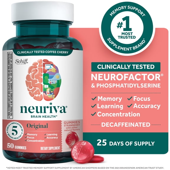 Neuriva Original Brain Health Supplement, Support for Memory and Focus, Strawberry, 50ct Gummies