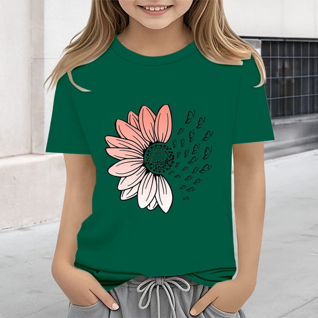 XIMIN T-Shirts Filles Graphiques Tournesol Manches Courtes Col Rond Coton Coupe Ample Décontractée Été