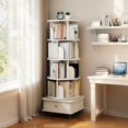 thumbnail image 5 of 5 Tier Rotating Bookshelf with Drawers On Wheel, 360 °   Display Spinning Corner Book Shelf Tower, Narrow Tall Bookshelves, Small Revolving Bookcase, Wooden Book Shelf Standing Storage Rack, 5 of 11