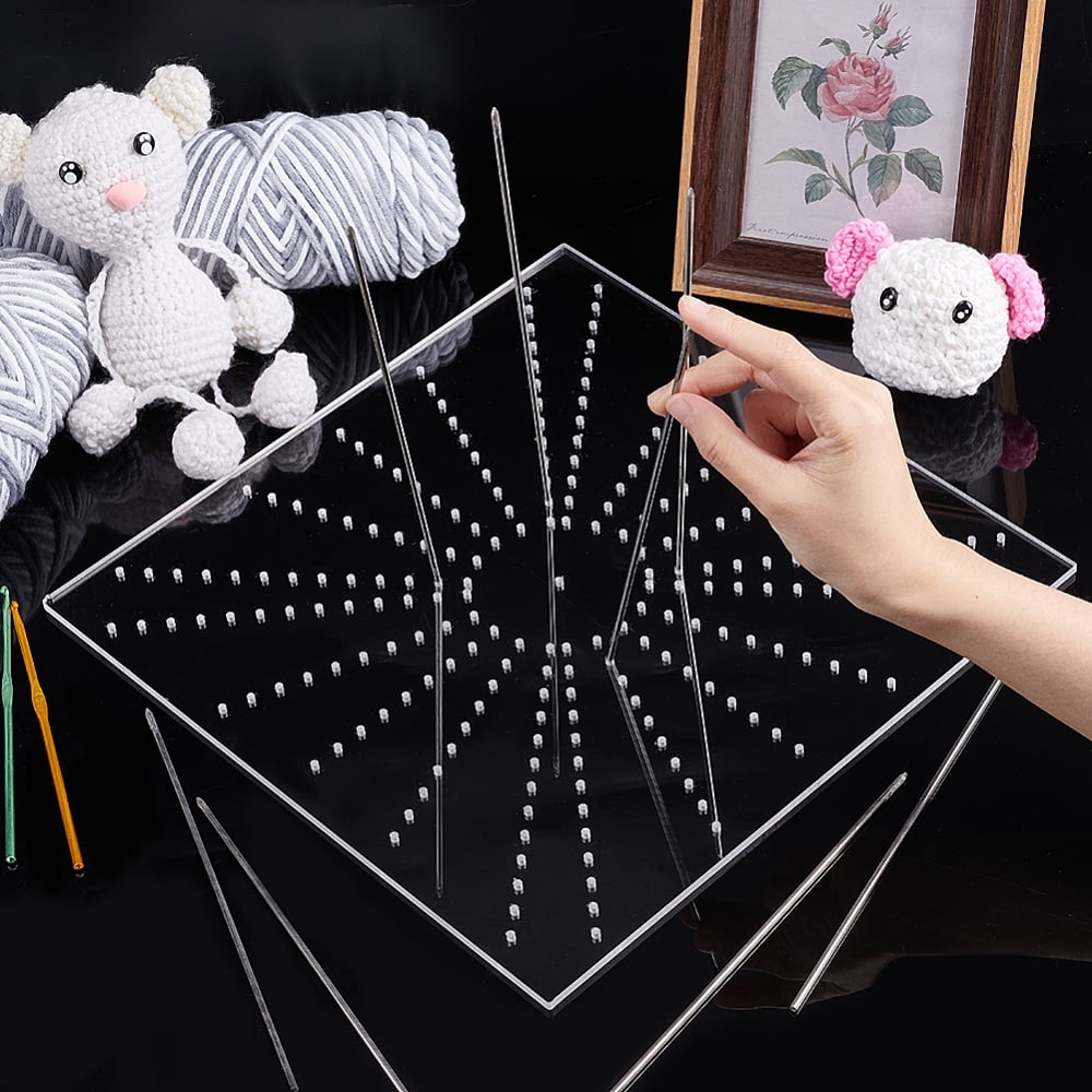 Acrylic Crochet Blocking Board Knitting Loom with Stainless Steel Pin for Making Cushions Scarves Hats Headbands Shawl Clear Board: 30x30x0.45cm