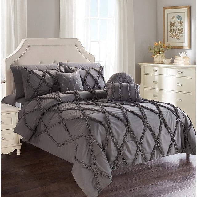 All Season 10-PIECE Bed in a Bag Infinity Collection Comforter Set Wrinkle Resistant Silky-Soft Includes Bed Sheet Set, King/CalKing , Gray