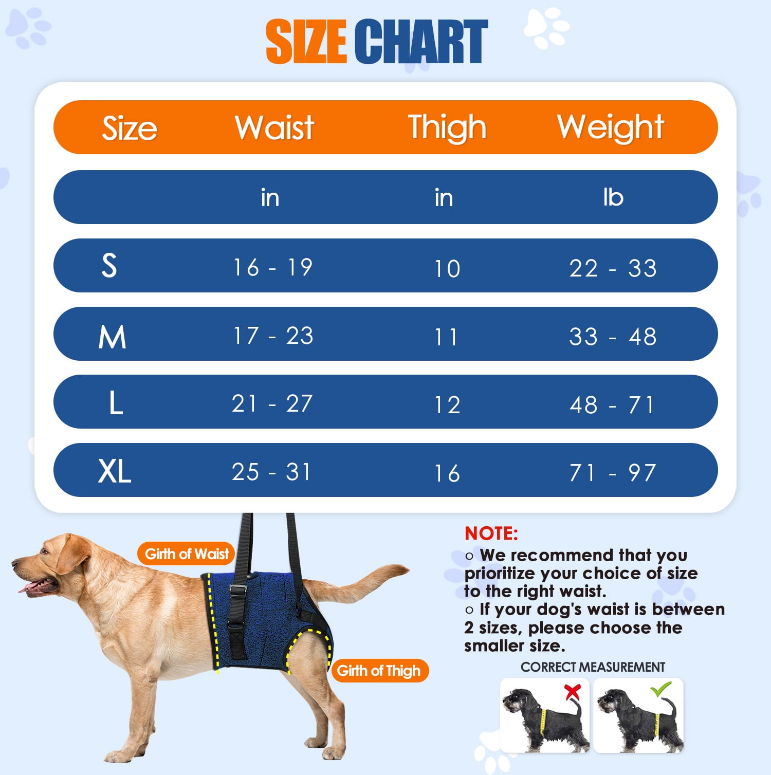 AUTOWT Dog Lift Harness - Hind Leg Support for Medium and Large Dogs, Adjustable Lift Aid for Elderly, Injured, or Arthritic Pets Recovering from Surgery or Mobility Issues