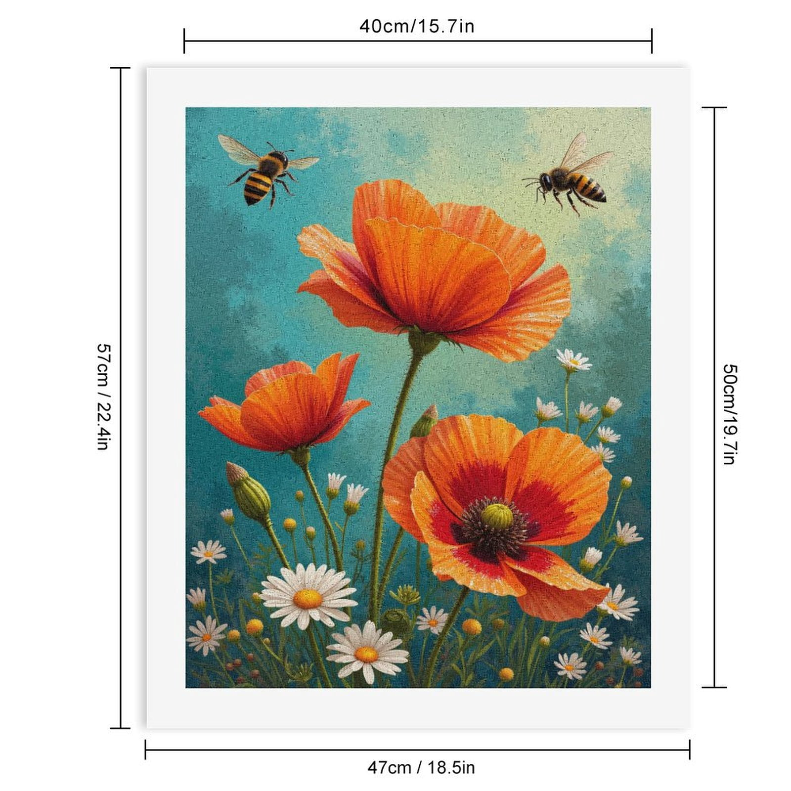 Paint By Numbers Kit for Adults Beginner - DIY Orange Poppies Bees Daisies Garden Canvas Painting Kits for Adults, Frameless Paint By Number for Adults for Home Wall Decor 16x20 Inch