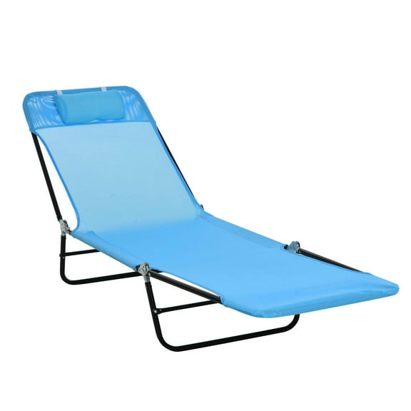 Topcobe Portable Chaise Lounger, Reclining Beach Chair, Mesh Outdoor Relaxer with Headrest, Ideal for Poolside, Garden, Deck, Blue Comfort