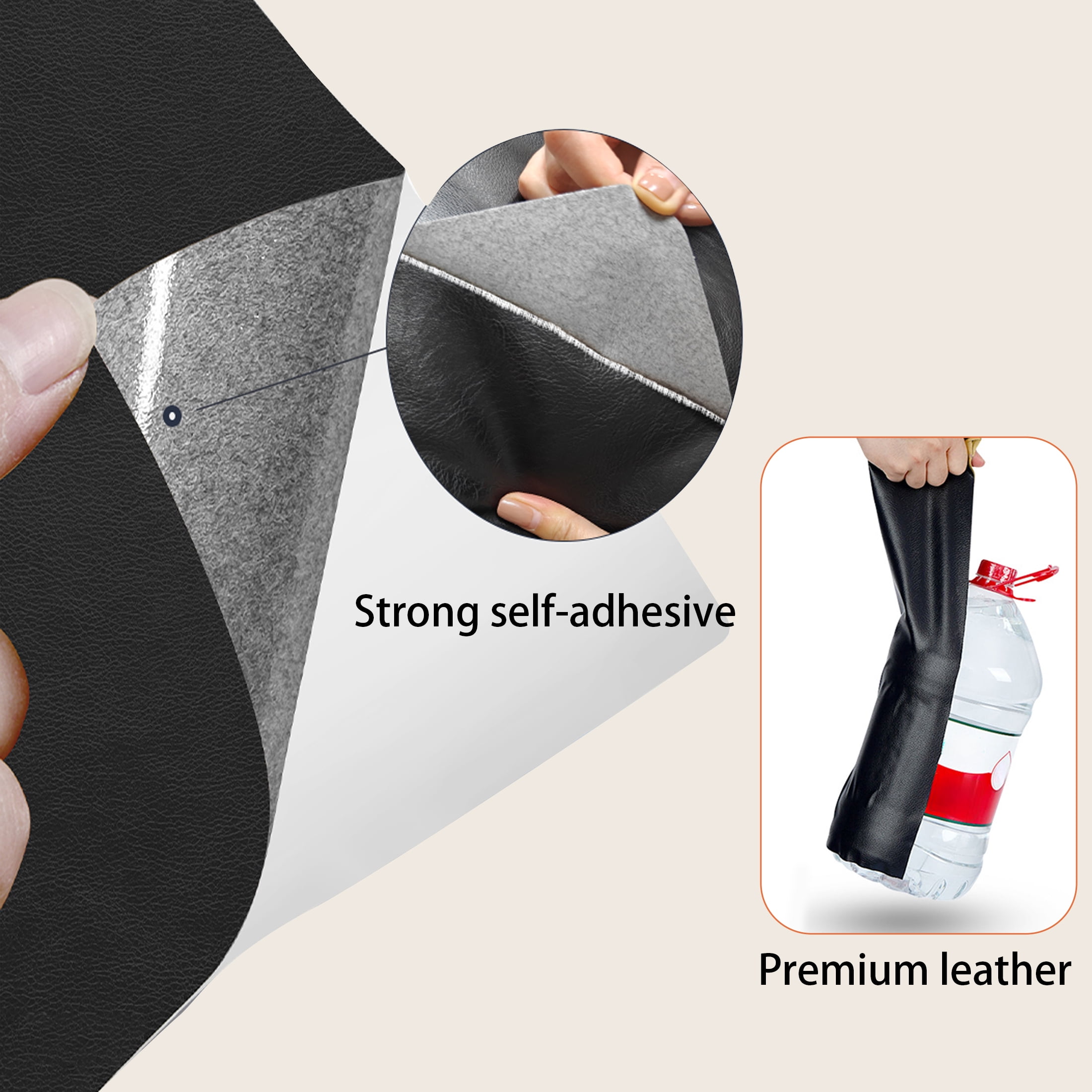 Fabulas Leather Patches for Furniture, 19.7 x 47 Inch Self Adhesive Leather Repair Patch Kit, Vinyl Leather Patch Tape for Couch Car Seats, Sofas, Office Chairs, Black