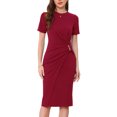 thumbnail image 2 of INSPIRE CHIC Work Dresses for Women Crew Neck Short Sleeve Business Office Sheath Wrap Dress 2025 L Wine Red, 2 of 5