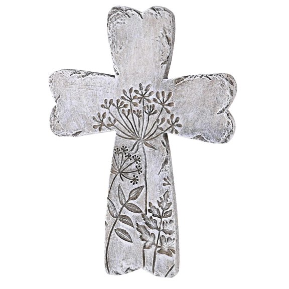 Dicksons Engraved Floral Cross, Stone Grey 5.75 x 4 Inch Resin Wall Art Plaque