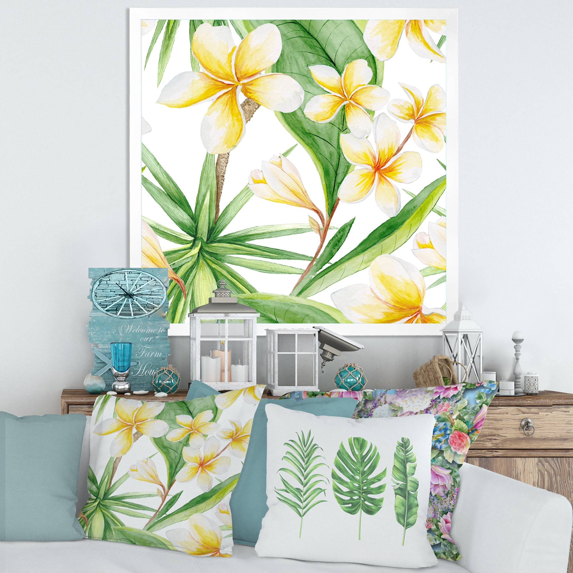 Designart 'Yellow Flowers and Tropical Foliage X' Traditional Framed Art Print