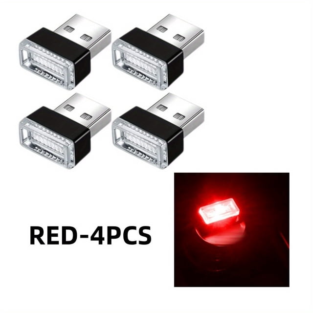MesaSe 4pcs Universal USB Car Interior Atmosphere Lamps Auto Interior Mini LED USB Lights Car Plug In USB Night Light Car Ambient Light For Car Decoration