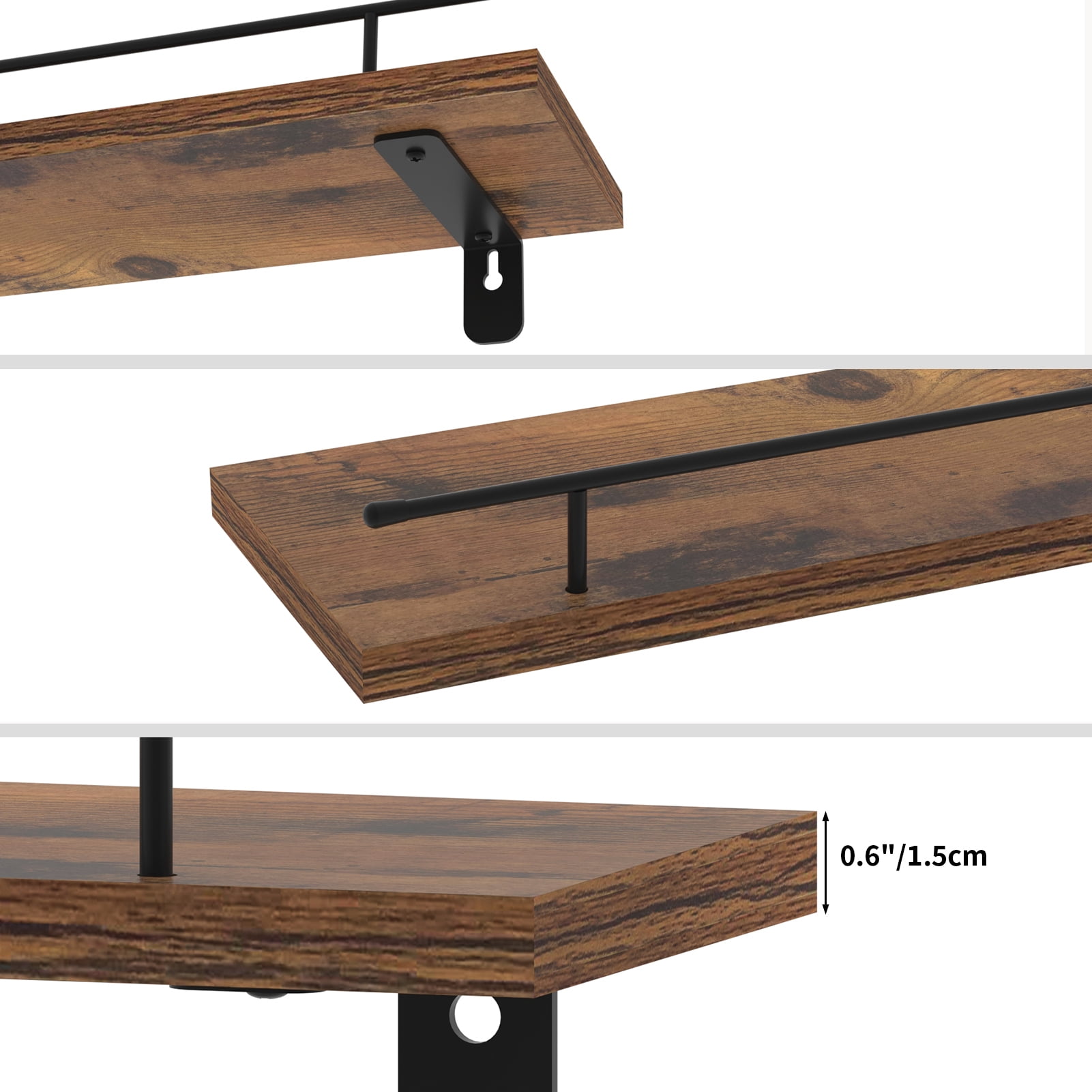 Black Floating Wall Shelves Set of 4, Rustic Floating Storage Shelf for Bathroom,Kitchen Room, Living Room
