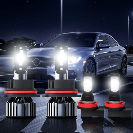 LED Headlight Bulb For 2005-2025 Nissan Frontier 9007 High Low Beam H11 Fog Light Bulbs Replacement OEM 6500K White Plug and Play Pack of 4(2*9007+2*H11)