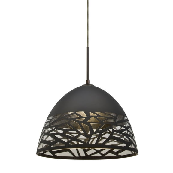 1JT-KIEVBK-LED-BR-Besa Lighting-Kiev-One Light Pendant with Flat Canopy-12.5 Inches Wide by 8.75 Inches High-Bronze Finish-Black Glass Color-LED