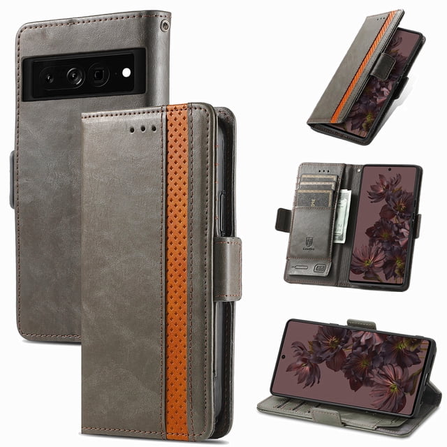 Étui pour Google Pixel 7, Couverture Portefeuille en Cuir, Étui Folio, Design à Rabat, Fermeture Magnétique - Gris