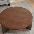 thumbnail image 6 of Dark Brown Round Coffee Table With Metal - Walnut Wood Top And Strong Frame Modern Of Black Feet, Distressed Decorative Element For Homes, 6 of 6