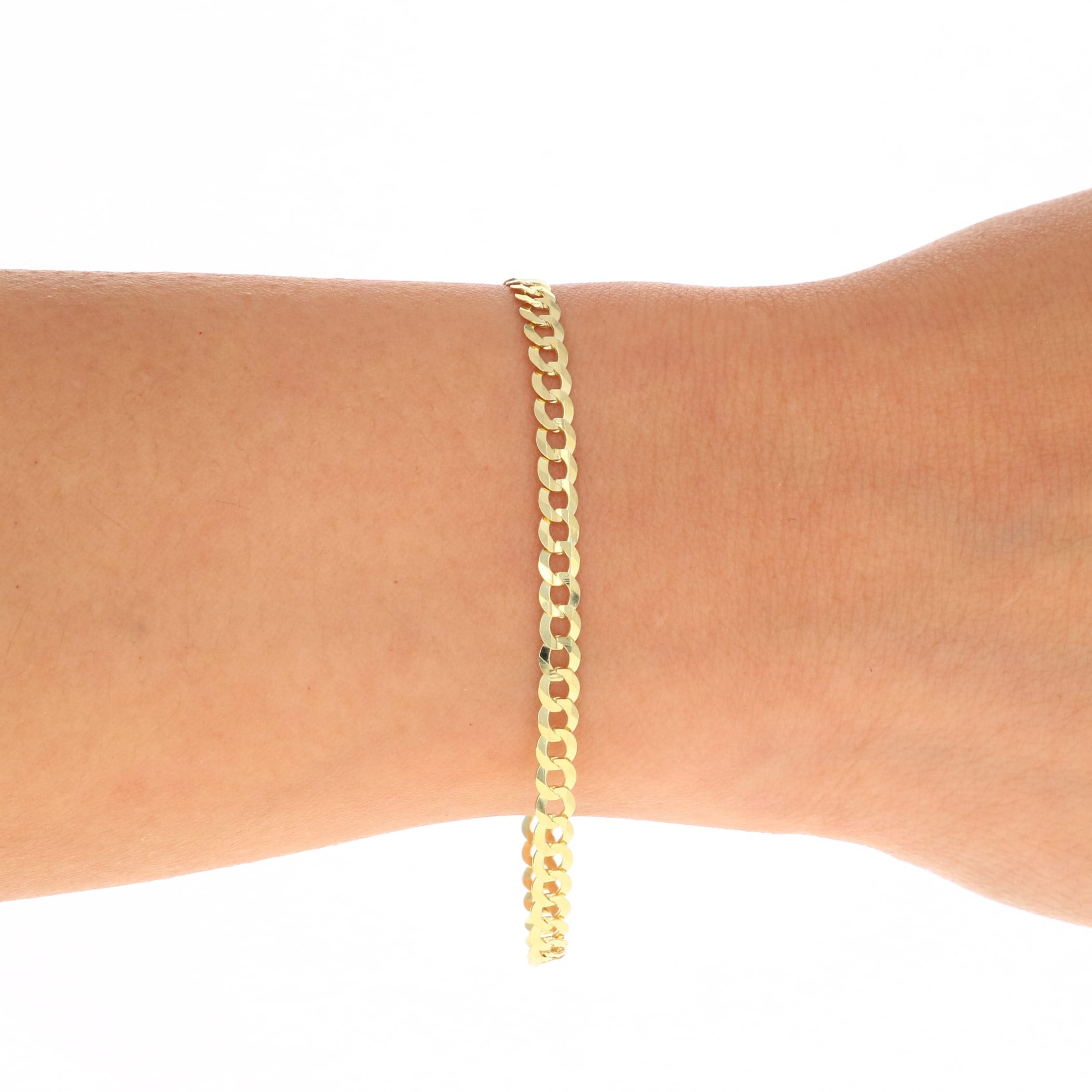 Nuragold 14k Real Yellow Gold Solid Cuban Curb Link 4mm Chain Bracelet (7"-9") Italian Jewelry for Men & Women